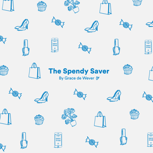Illustrated blue icons of shoes and shopping bags